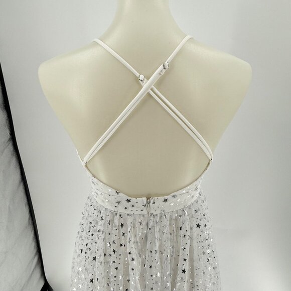 Alyce Paris White Starry Sequin Gown With Deep V-Neck & Cross Strap Back S - Picture 8 of 14